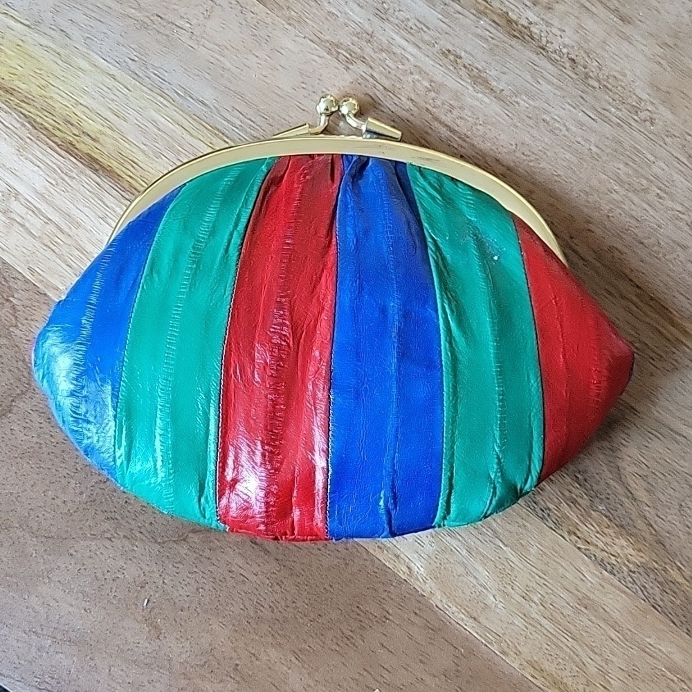 VINTAGE Eel Skin Large Double Coin Purse Change Wallet